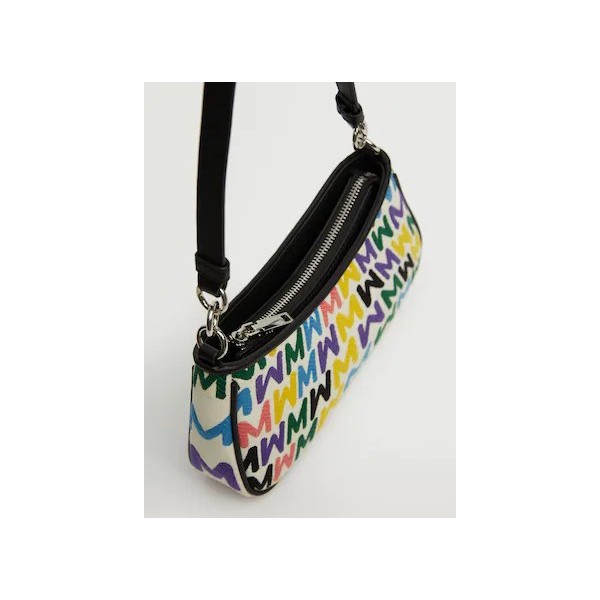 کیف دوشی زنانه مانگو مدل پارچه ای با طرح لوگو رنگی